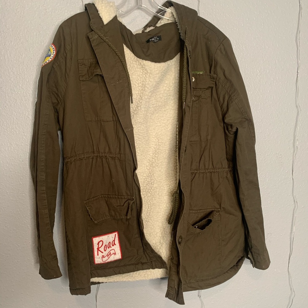 Navy green jacket w/ patches